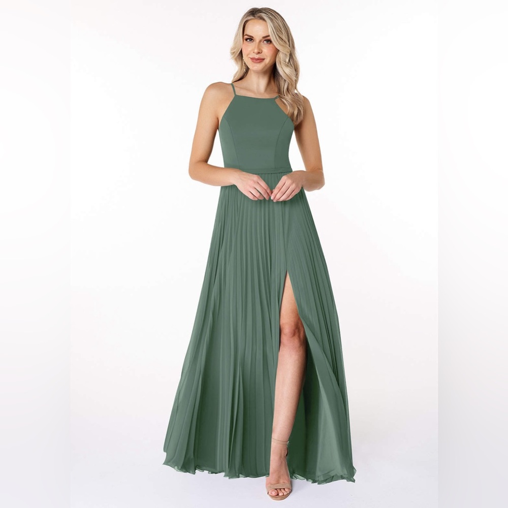 Azazi Lenon (color: Eucalyptus) bridesmaid dress
